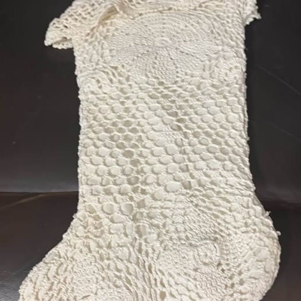 Vintage Cream hand Crocheted Christmas Stocking